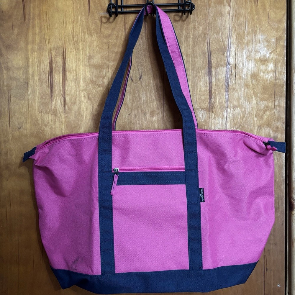 Samsonite Canvas Weekender Yacht Travel Tote Bag Foldable Pink Navy Large 25x15